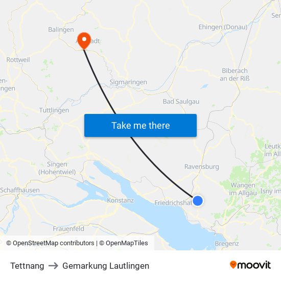 Tettnang to Gemarkung Lautlingen map