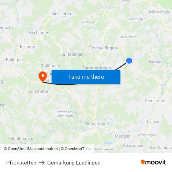 Pfronstetten to Gemarkung Lautlingen map