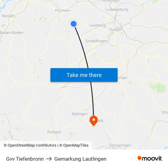 Gvv Tiefenbronn to Gemarkung Lautlingen map