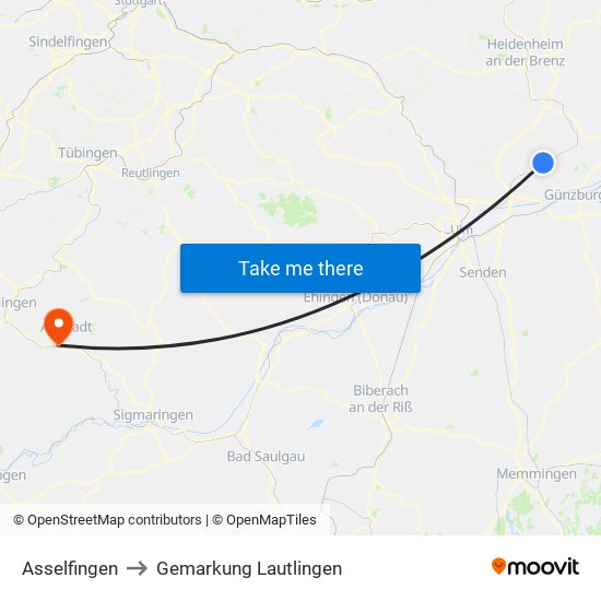 Asselfingen to Gemarkung Lautlingen map