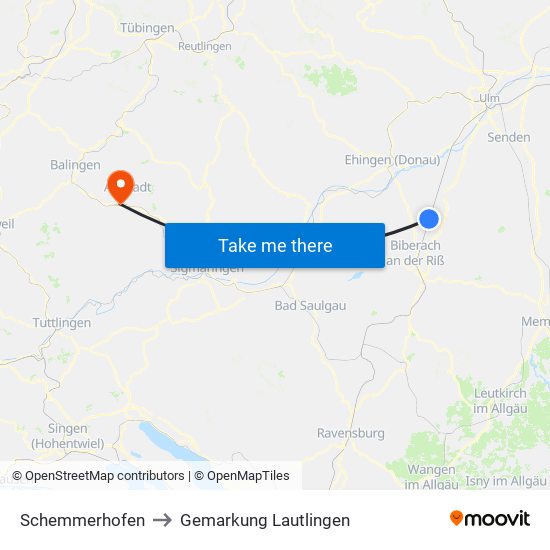Schemmerhofen to Gemarkung Lautlingen map
