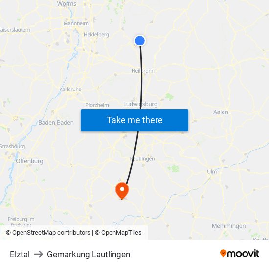 Elztal to Gemarkung Lautlingen map