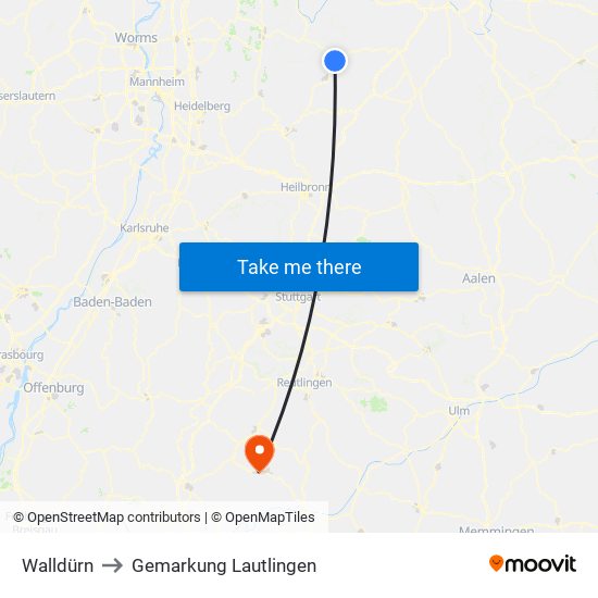 Walldürn to Gemarkung Lautlingen map