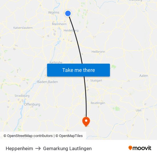 Heppenheim to Gemarkung Lautlingen map