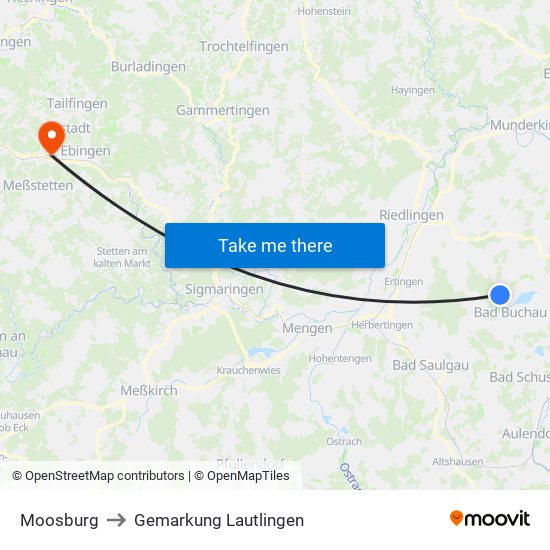 Moosburg to Gemarkung Lautlingen map