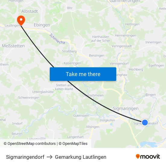 Sigmaringendorf to Gemarkung Lautlingen map