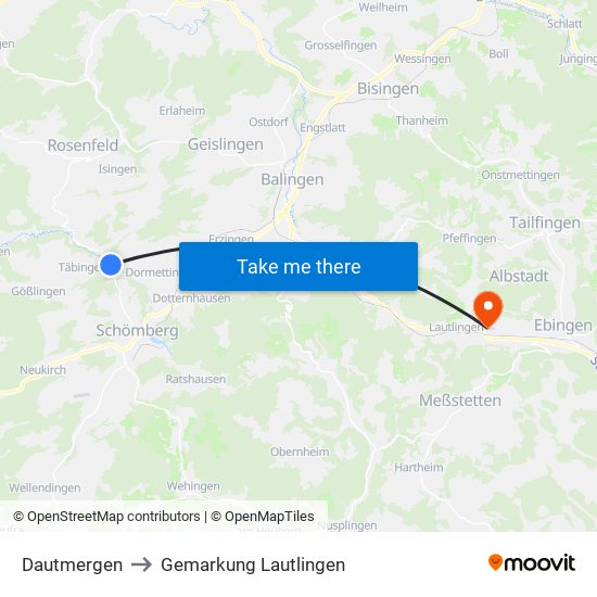 Dautmergen to Gemarkung Lautlingen map