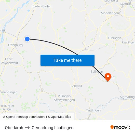 Oberkirch to Gemarkung Lautlingen map