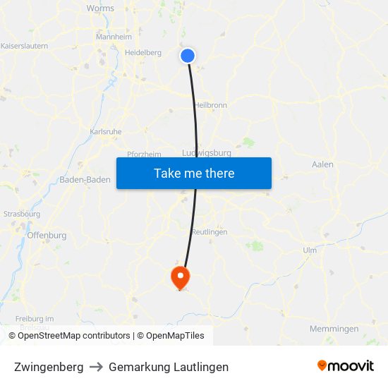 Zwingenberg to Gemarkung Lautlingen map