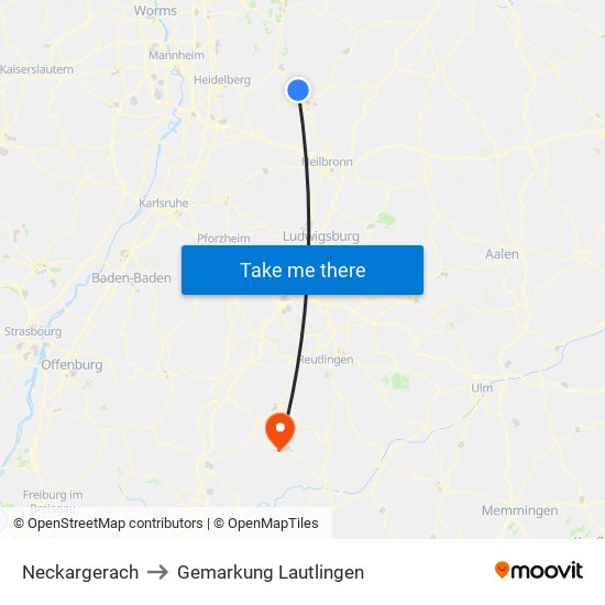 Neckargerach to Gemarkung Lautlingen map