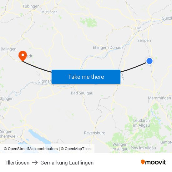 Illertissen to Gemarkung Lautlingen map