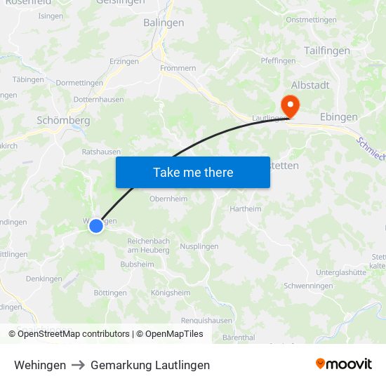 Wehingen to Gemarkung Lautlingen map