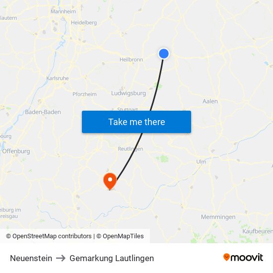 Neuenstein to Gemarkung Lautlingen map