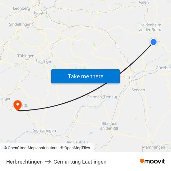 Herbrechtingen to Gemarkung Lautlingen map