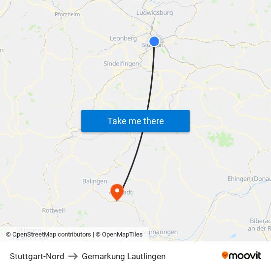 Stuttgart-Nord to Gemarkung Lautlingen map