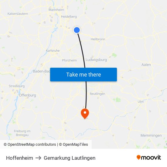 Hoffenheim to Gemarkung Lautlingen map