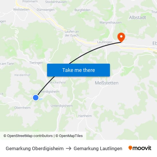 Gemarkung Oberdigisheim to Gemarkung Lautlingen map