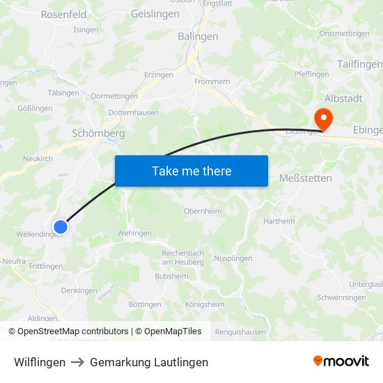 Wilflingen to Gemarkung Lautlingen map