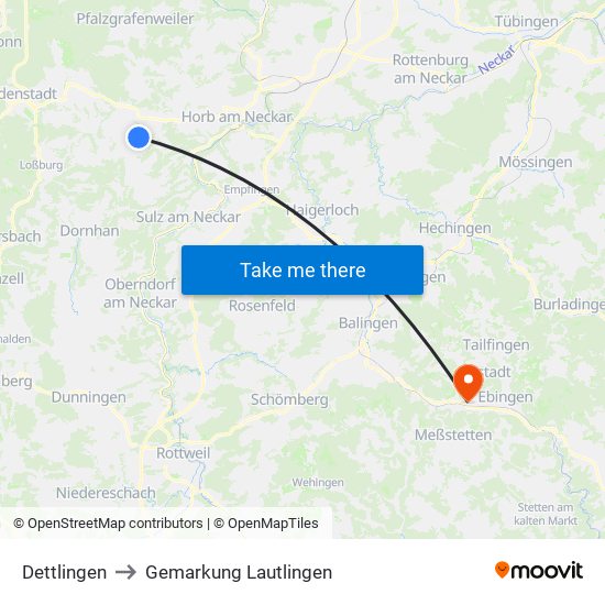 Dettlingen to Gemarkung Lautlingen map