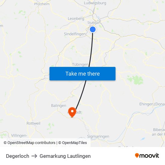 Degerloch to Gemarkung Lautlingen map