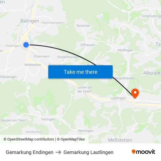 Gemarkung Endingen to Gemarkung Lautlingen map