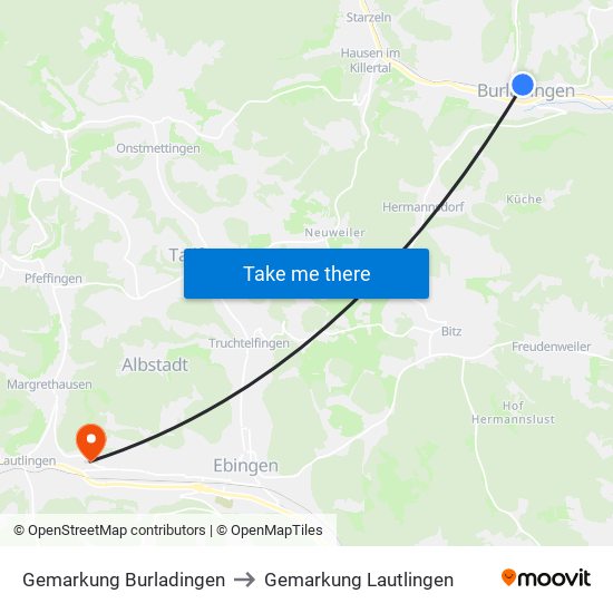 Gemarkung Burladingen to Gemarkung Lautlingen map