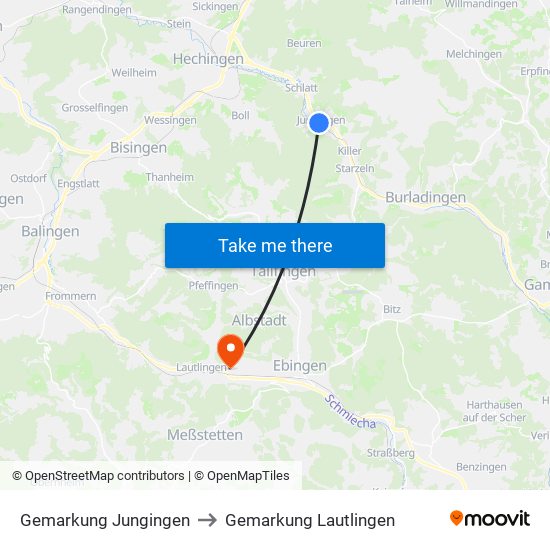 Gemarkung Jungingen to Gemarkung Lautlingen map