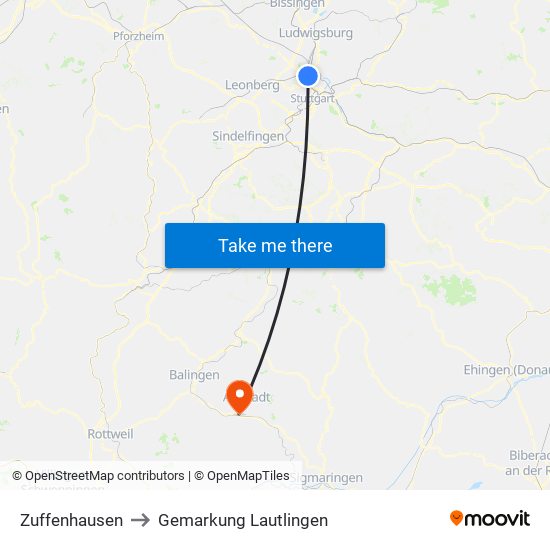 Zuffenhausen to Gemarkung Lautlingen map
