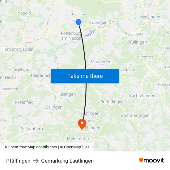 Pfäffingen to Gemarkung Lautlingen map