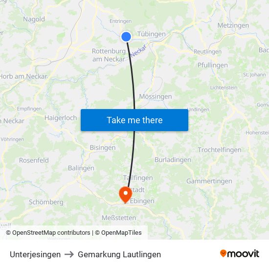 Unterjesingen to Gemarkung Lautlingen map