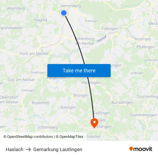 Haslach to Gemarkung Lautlingen map