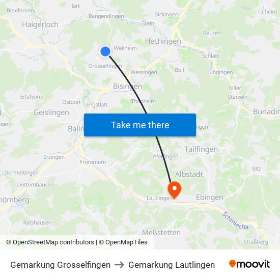 Gemarkung Grosselfingen to Gemarkung Lautlingen map