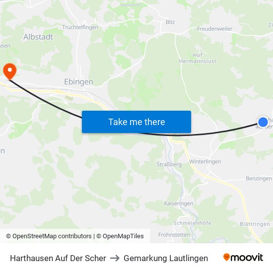 Harthausen Auf Der Scher to Gemarkung Lautlingen map