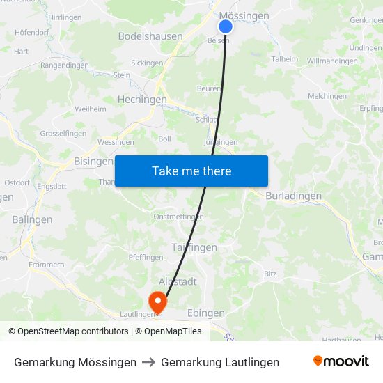 Gemarkung Mössingen to Gemarkung Lautlingen map