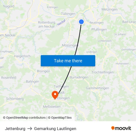 Jettenburg to Gemarkung Lautlingen map