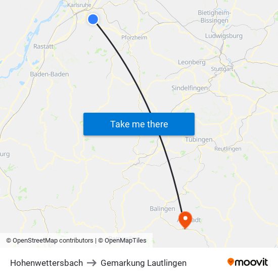 Hohenwettersbach to Gemarkung Lautlingen map