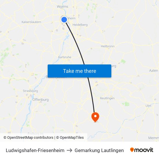Ludwigshafen-Friesenheim to Gemarkung Lautlingen map