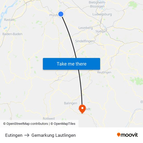 Eutingen to Gemarkung Lautlingen map