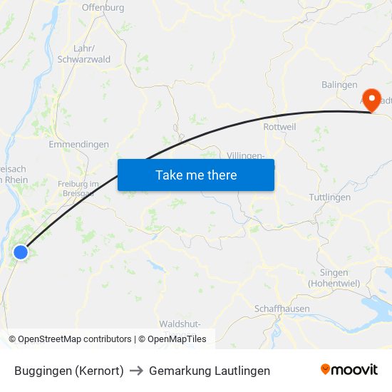 Buggingen (Kernort) to Gemarkung Lautlingen map