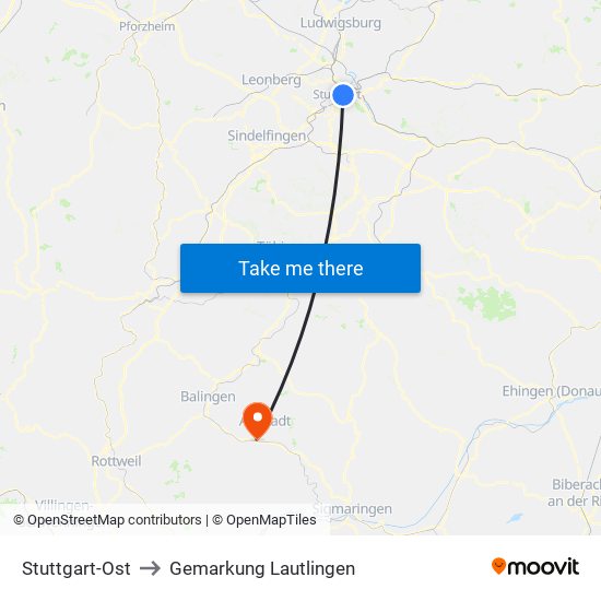 Stuttgart-Ost to Gemarkung Lautlingen map