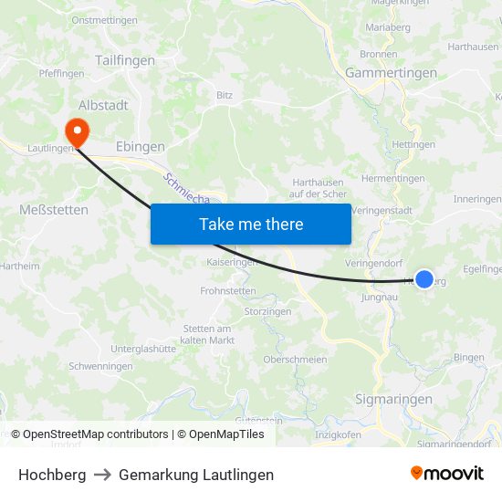 Hochberg to Gemarkung Lautlingen map