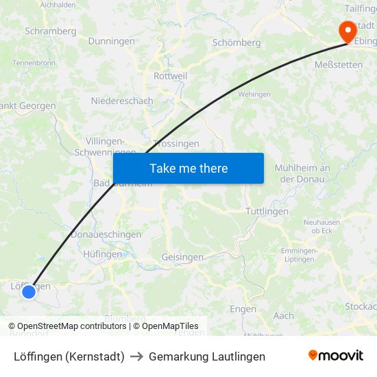 Löffingen (Kernstadt) to Gemarkung Lautlingen map