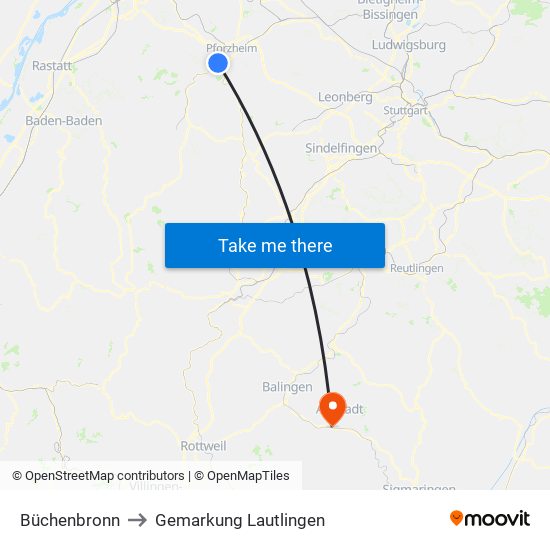 Büchenbronn to Gemarkung Lautlingen map