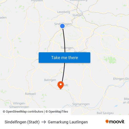 Sindelfingen (Stadt) to Gemarkung Lautlingen map