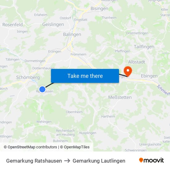 Gemarkung Ratshausen to Gemarkung Lautlingen map