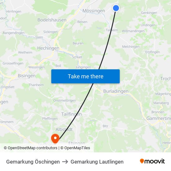 Gemarkung Öschingen to Gemarkung Lautlingen map