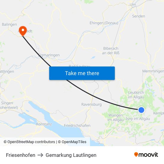 Friesenhofen to Gemarkung Lautlingen map