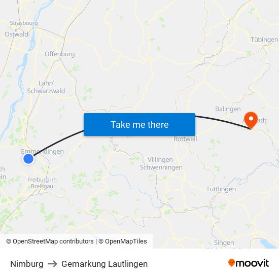 Nimburg to Gemarkung Lautlingen map