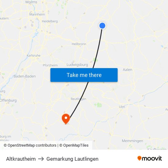 Altkrautheim to Gemarkung Lautlingen map