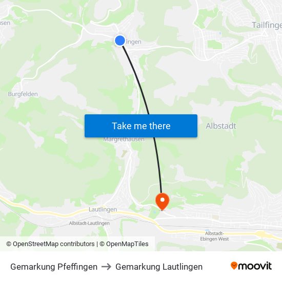 Gemarkung Pfeffingen to Gemarkung Lautlingen map